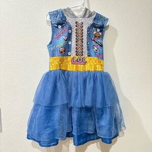 L.O.L. Surprise! Girls Denim & Blue Tutu Dress with Character Hood size 7/8